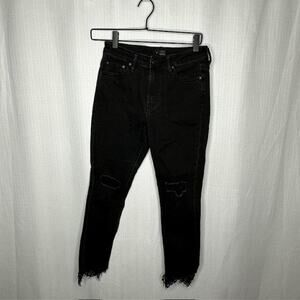 Mother Jeans Looker Ankle Fray Denim Black‎